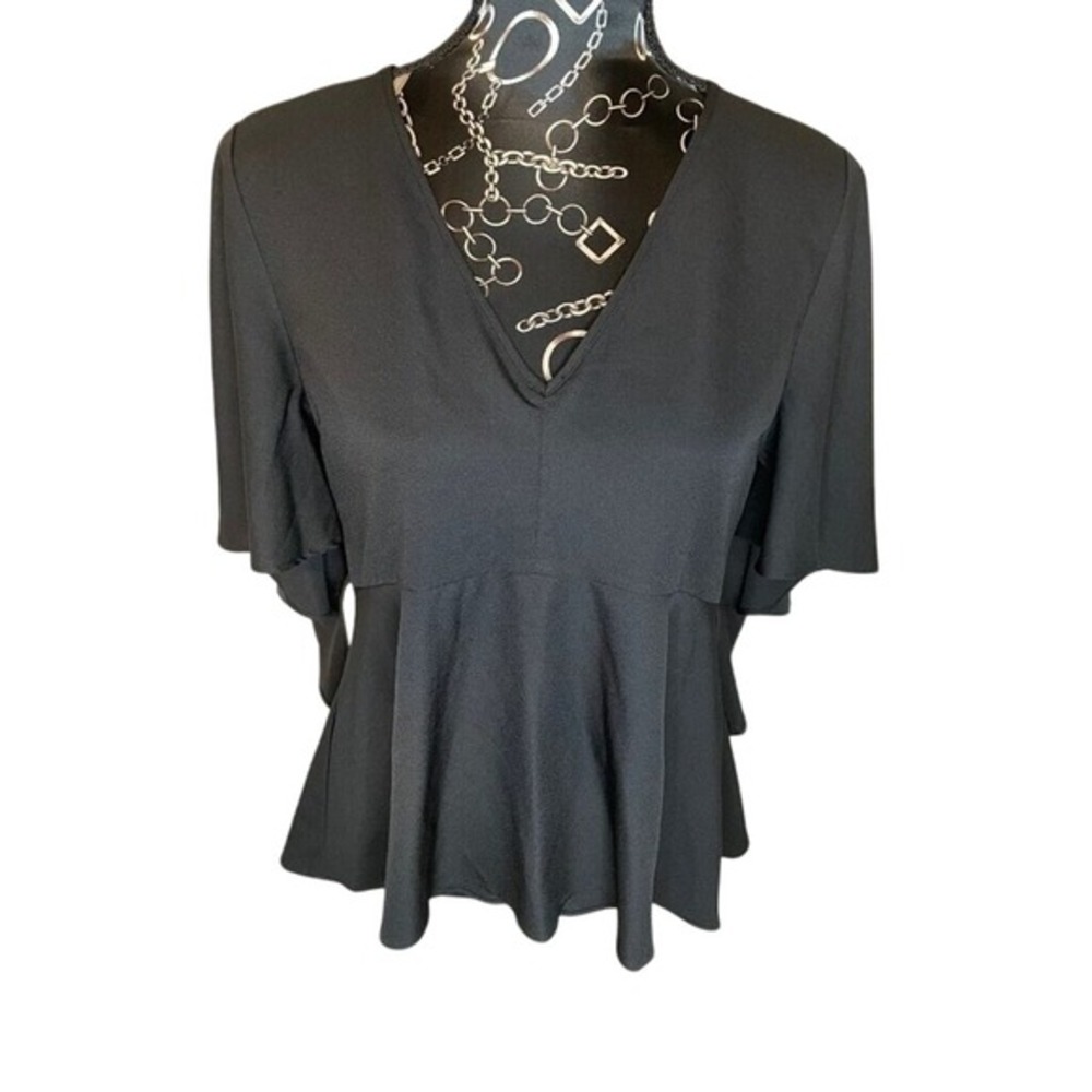 Peplum Blouse V Neck Flared Sleeve Top‎ Black Umgee